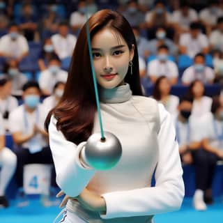 holding a tennis racket in front of a crowd