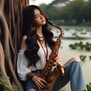 with long hair playing the saxophone