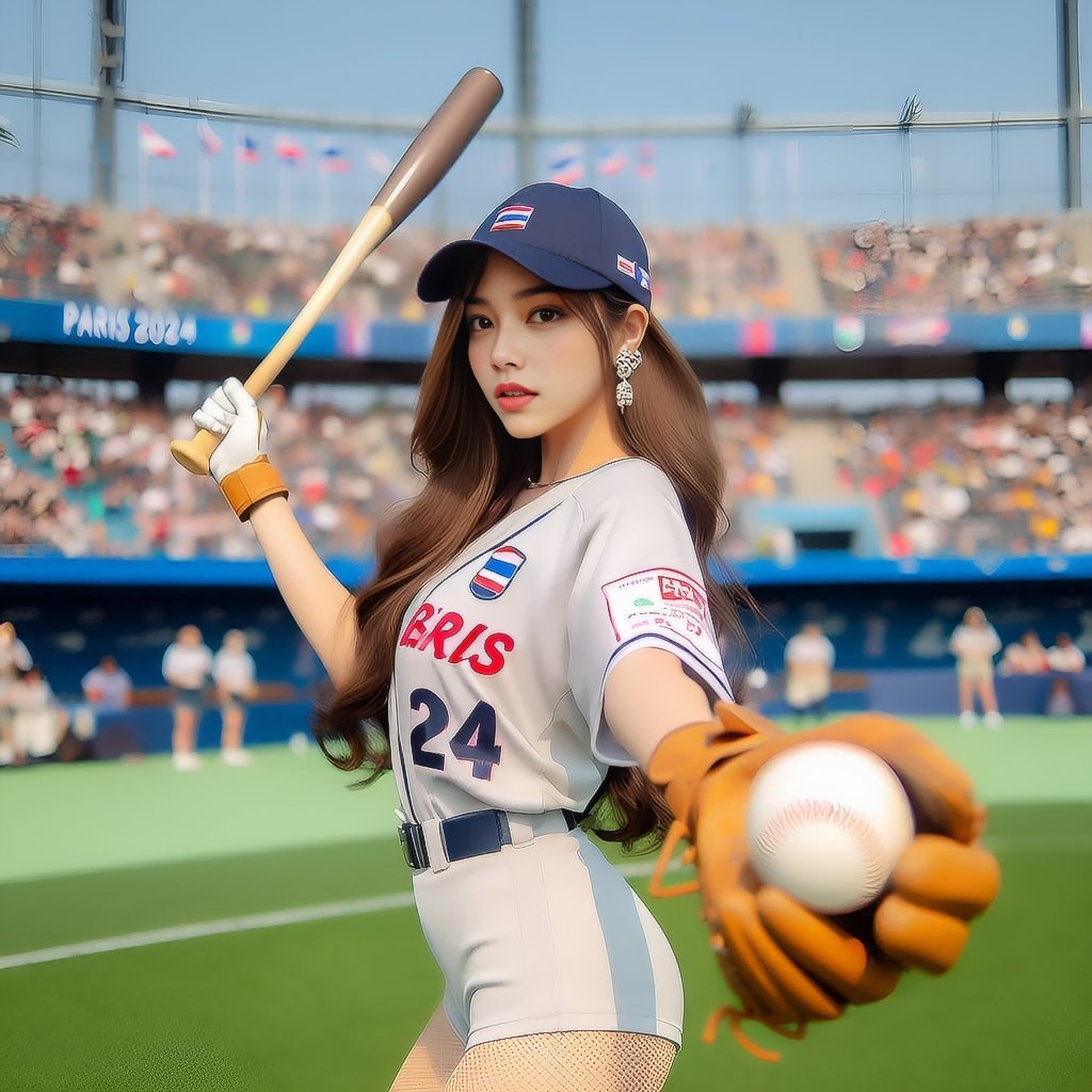 woman in a baseball uniform holding a bat