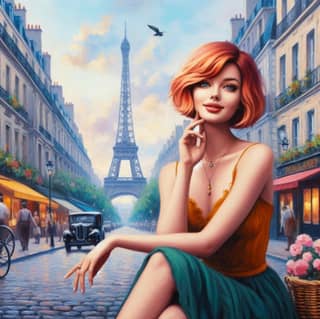 woman sitting on a bench in front of the eiffel tower