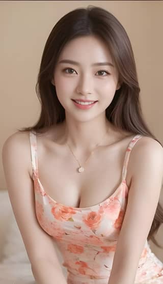 in a floral dress