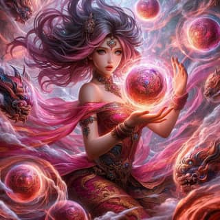 holding a ball of fire in her hands