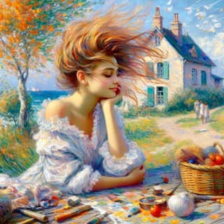 sitting on a bench with a basket of paint