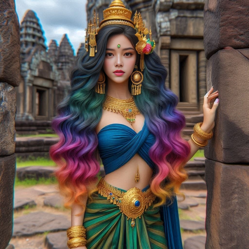 woman with long hair and colorful hair