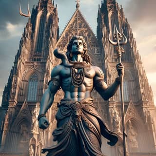 lord shiva statue in front of a cathedral