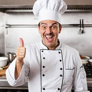 a chef giving the thumbs up sign