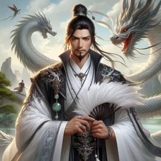 Le dragon chinois a de longs cheveux et porte une robe blanche.