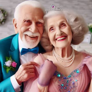 Una pareja de ancianos con vestimenta formal.