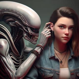 is touching an alien's ear