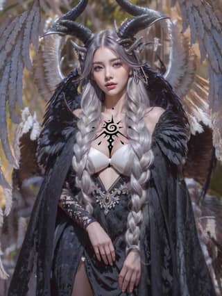 with long white hair and horns