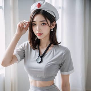 a sexy nurse in a grey outfit