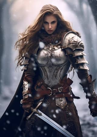 woman in armor holding a sword
