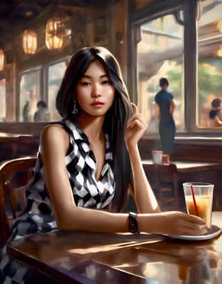 girl sitting at a cafe table