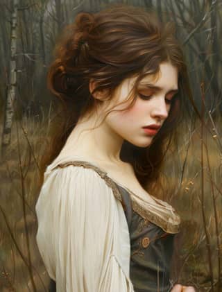 in a forest with a phone in her hand