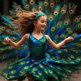 girl in a peacock costume dancing