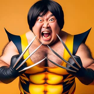 Vestito da Wolverine con le unghie fuori.