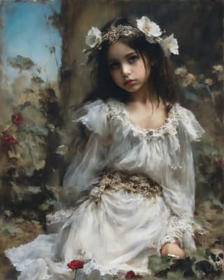 a little girl in white dress