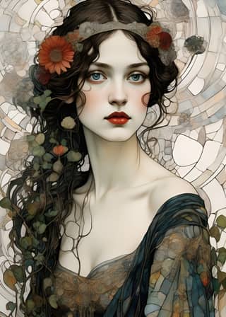 with long hair and flowers