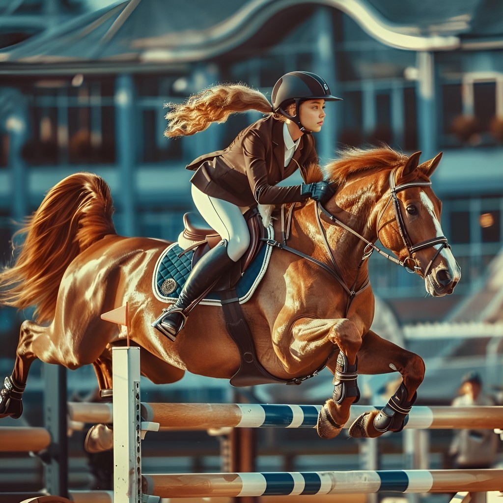 riding a horse over an obstacle