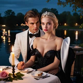 woman in formal attire sitting at a table with candles