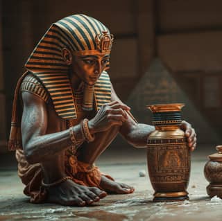 an egyptian pharaoh is holding a vase