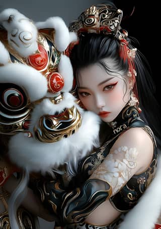 chinese girl with a lion