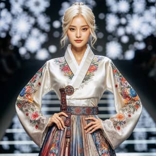 a model wearing an asian dress on the runway