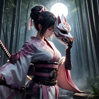 刀を持った着物を着た人物。