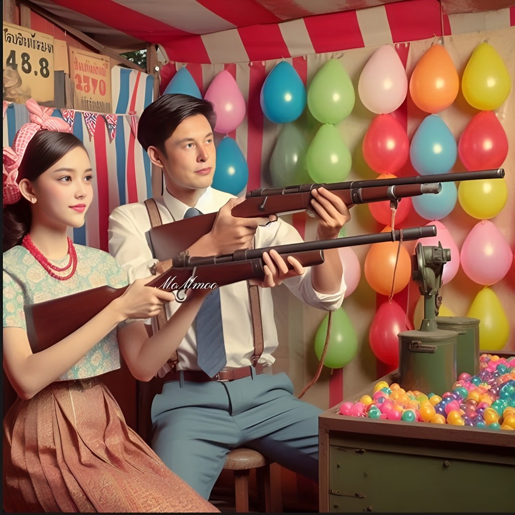 Une femme se trouve dans une salle de jeux de carnaval.