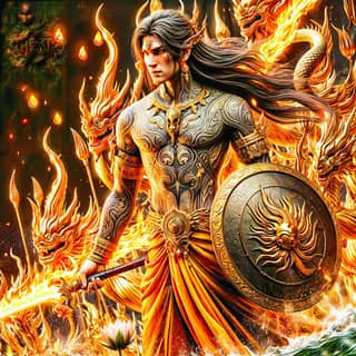 lord shiva, the lord of the gods, is shown in a fire and water scene