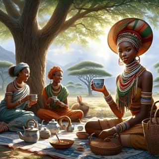 african women sitting around a picnic table