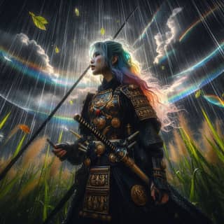 一个身穿武士服装、手持剑的身影。