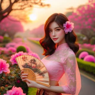 in traditional dress holding a fan