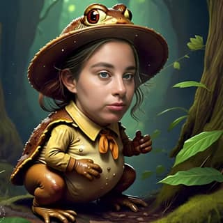 a digital a girl wearing a hat and a frog