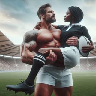 a muscular rugby player carrying