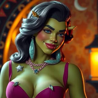 a sexy female orc with big tits and big nipples