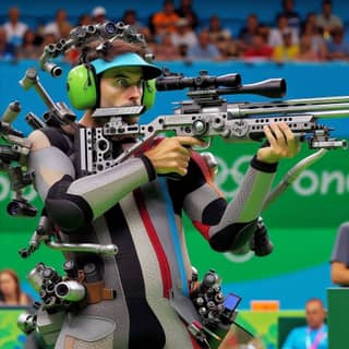 in a futuristic suit is holding a rifle