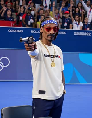 with a gun pointing at a tennis player