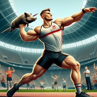 is holding a pig in the middle of a stadium