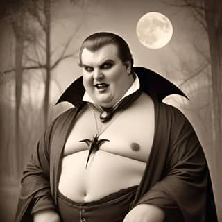 a fat dracula in a black robe