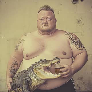 holding a beer and an alligator