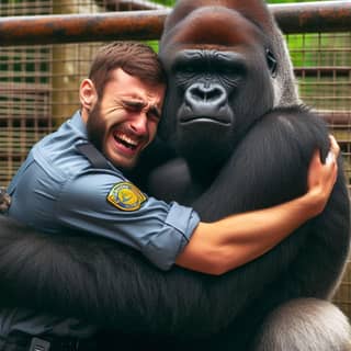 hugging a gorilla at the zoo