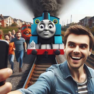 Tomando un selfie con el tren Thomas the Tank Engine