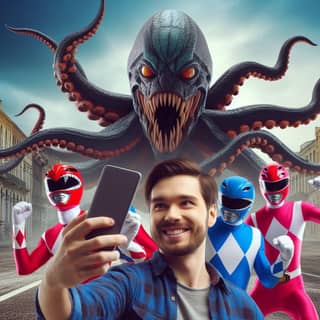 Mengambil selfie dengan sekelompok monster gurita.