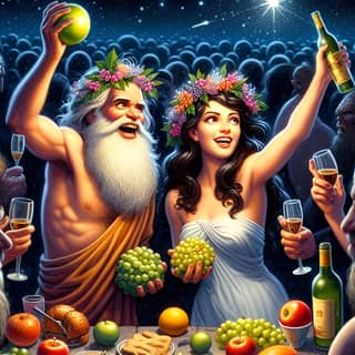 the two people are holding grapes and wine