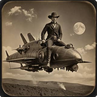 Eine Figur mit einem Cowboyhut sitzt auf einem Jet.