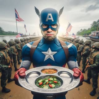 Captain America, simbol kekuatan dan kepemimpinan, mewujudkan semangat pelayanan kepada kemanusiaan.