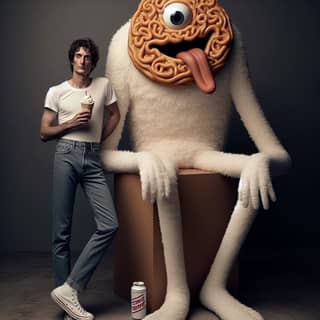 standing next to a giant doughnut monster