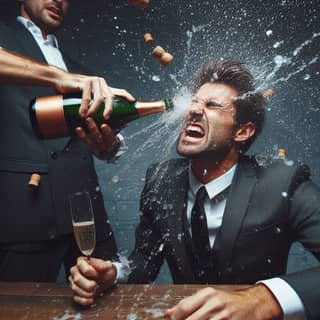 Seorang individu berpakaian seragam menuangkan champagne ke dalam gelas.