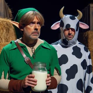 Deux hommes déguisés en Zelda et une vache.